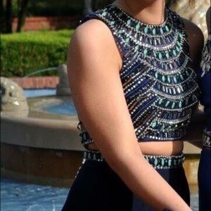 Navy Blue Two Piece Prom Dress